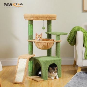 PawzRoad™ – Kompakter Kratzbaum mit Hängematte & Kuschelhöhle