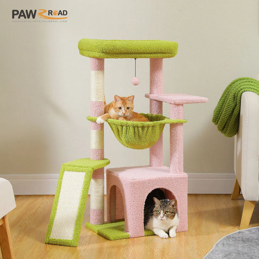 PawzRoad™ – Kompakter Kratzbaum mit Hängematte & Kuschelhöhle