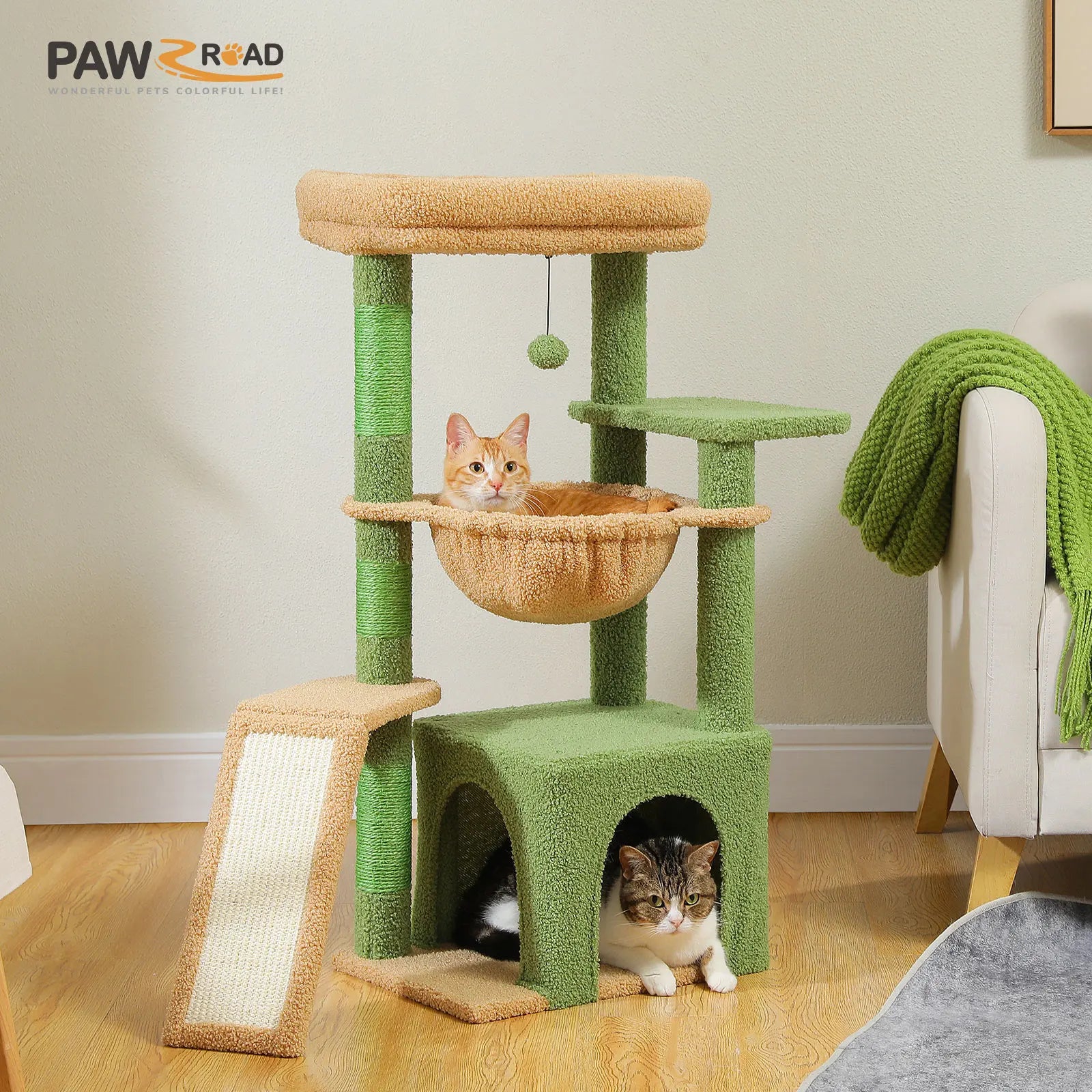 PawzRoad™ – Kompakter Kratzbaum mit Hängematte & Kuschelhöhle